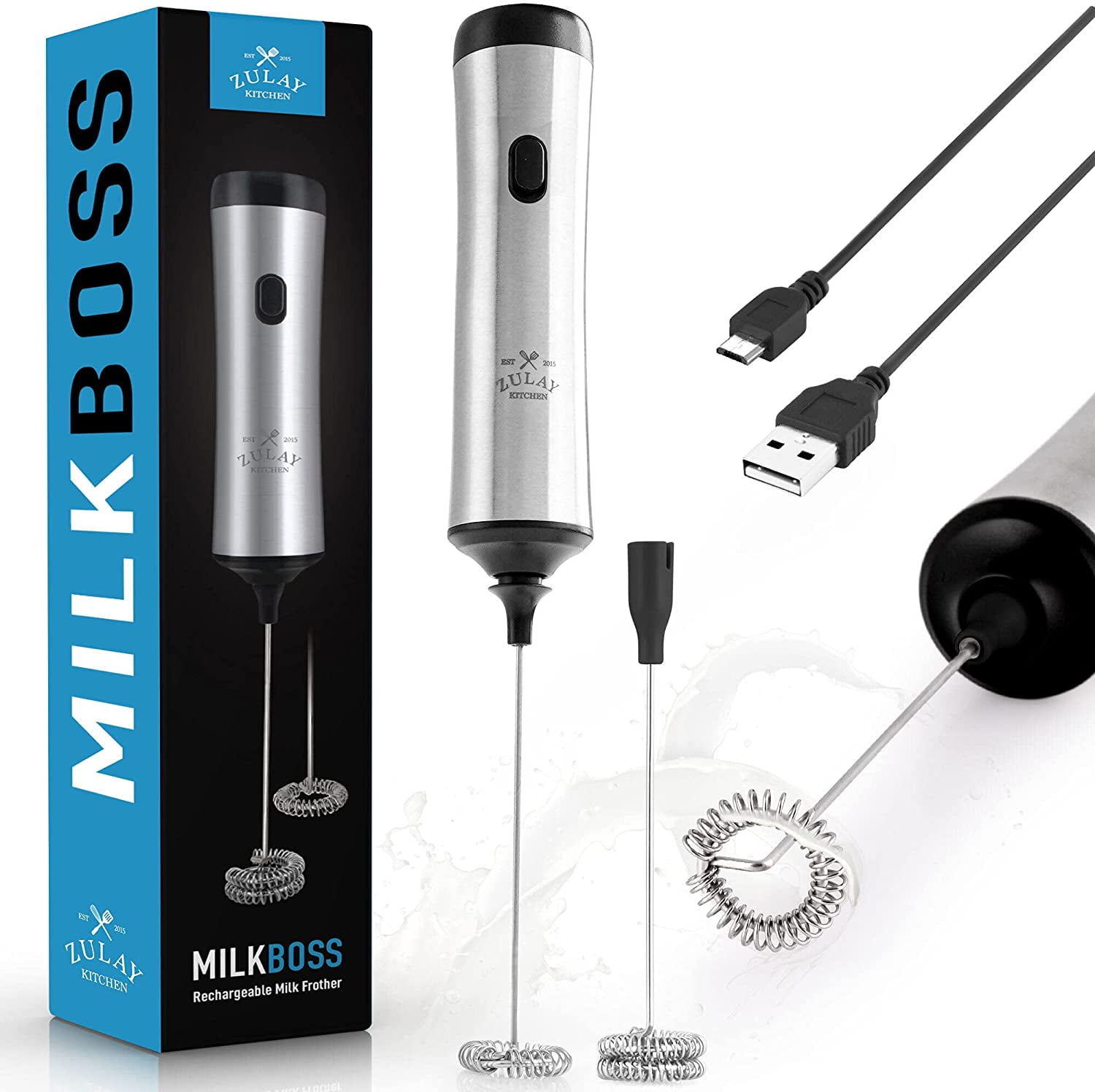 Zulay Kitchen Super High Powered Rechargeable Milk Frother & Foamer  Portable Handheld Whisk - Silver 