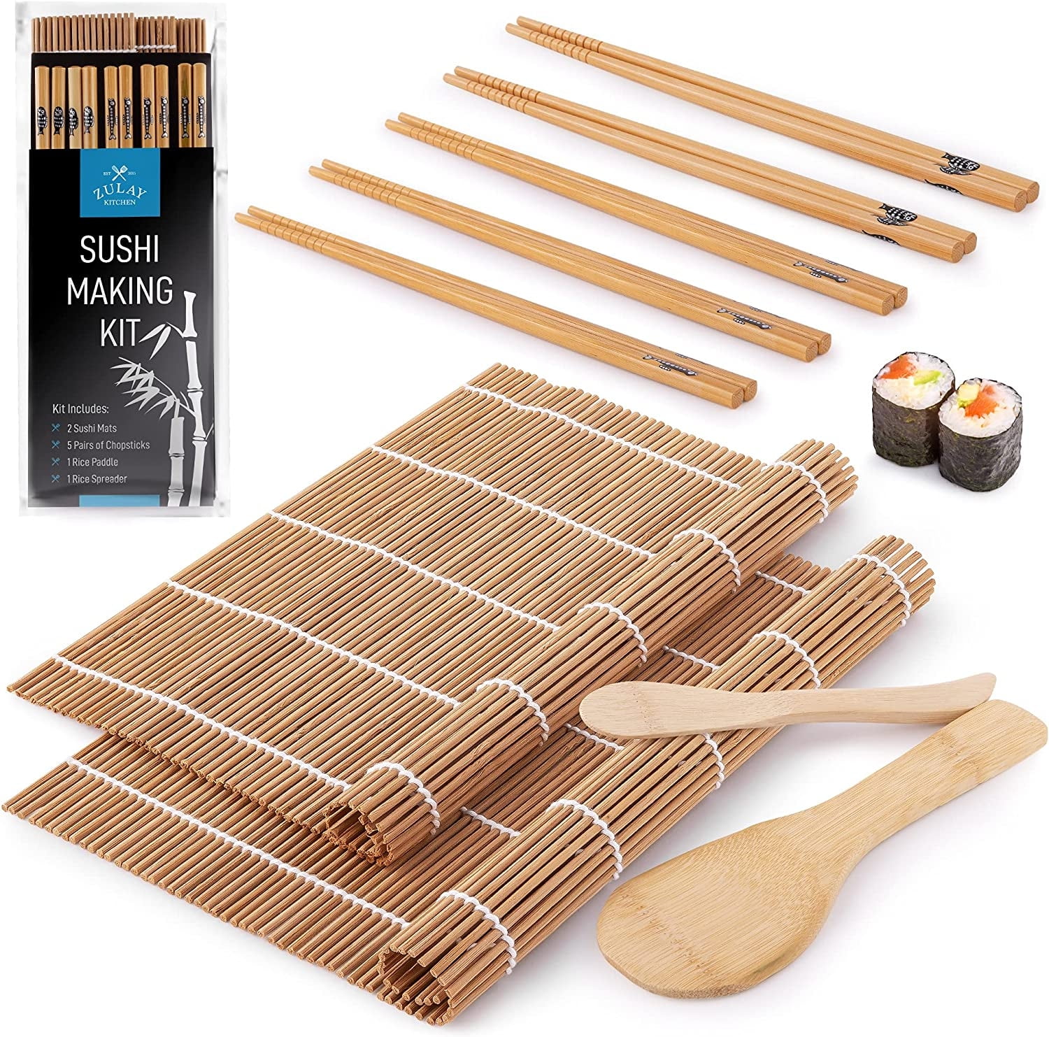 12pcs Sushi Set, Sushi Mat Bamboo, Sushi Making Kit, With 2 Sushi Roller  Mats 5 Chopsticks 1 Paddle 1 Spreader 2 Sauce Dish And 1 Chopsticks Bag,  Maki