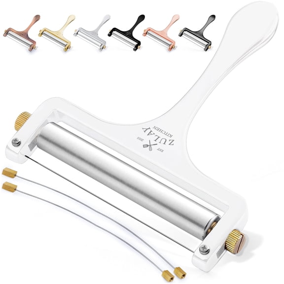 Zulay Kitchen Wire Cheese Slicer with Adjustable Thickness Stainless Steel - White