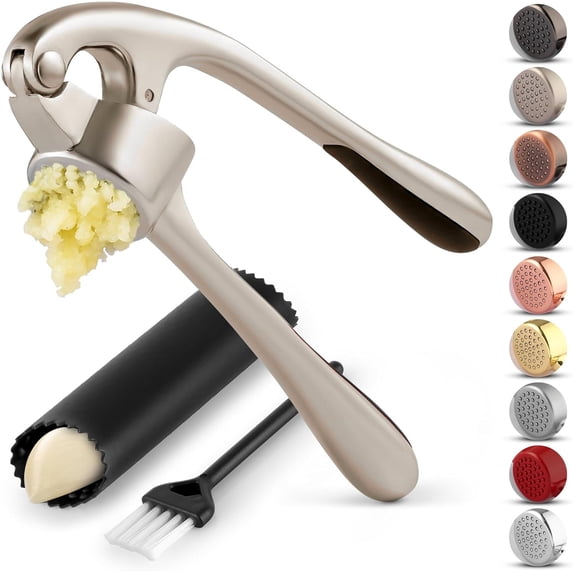 Zulay Kitchen Premium Garlic Press - Garlic Masher with Soft, Easy to Squeeze Handle (Silver)