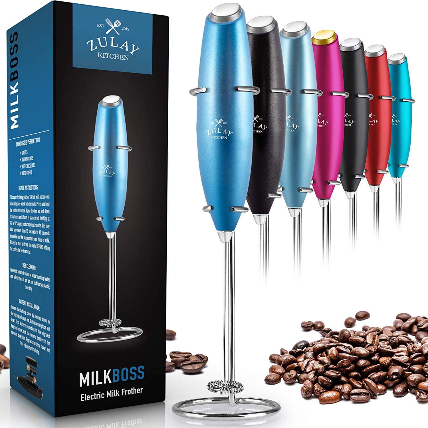 Zulay+One+Touch+Milk+Frother+Handheld+Foam+Maker+for+Lattes+Whisk+