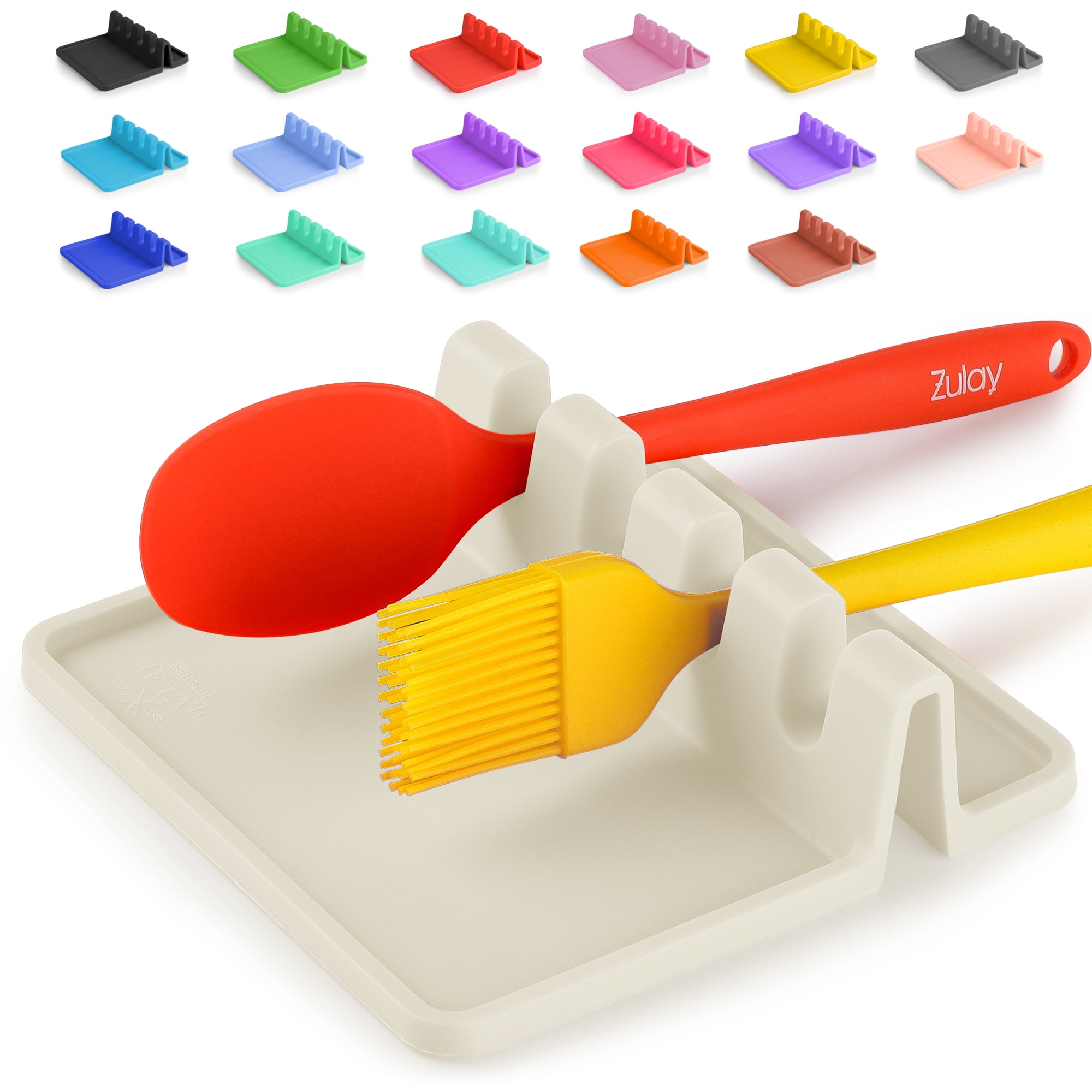 Zulay BPA-Free Silicone Utensil Rest with Drip Pad for Cooking Tools ...