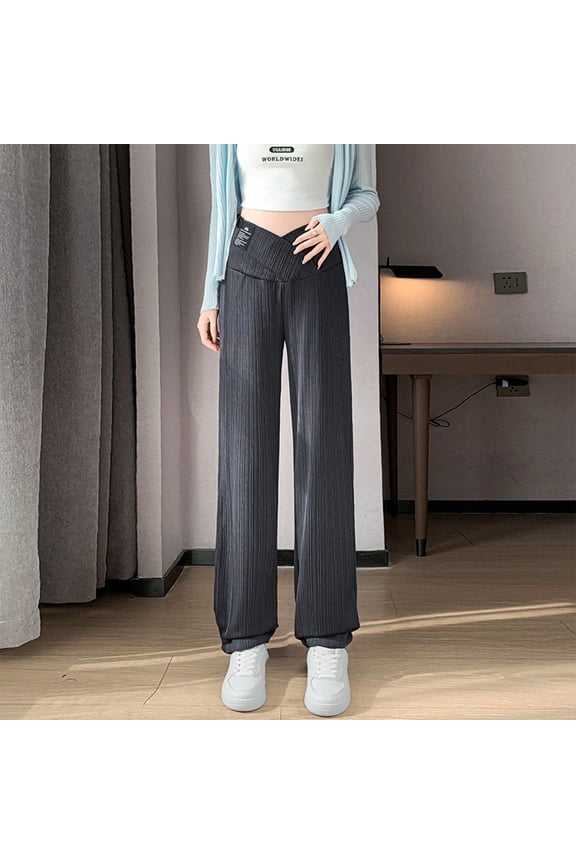 Maternity Casual Straight-Leg Pants for Pregnant Women - Loose Wide-Leg Trousers with Belly Support, Comfortable & Stylish for Daily, Travel, Home, Perfect for Expecting Moms