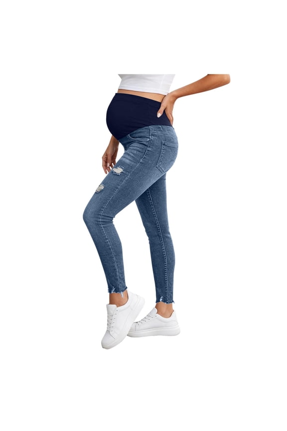 Maternity Jeans for Women High Waisted Over Belly Support Stretchy Skinny Ripped Distressed Denim Pants Pregnancy Postpartum Slim Fit