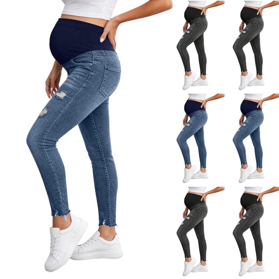 Zulora Maternity Jeans for Women High Waisted Over Belly Support Stretchy Skinny Ripped Distressed Denim Pants Pregnancy Postpartum Slim Fit
