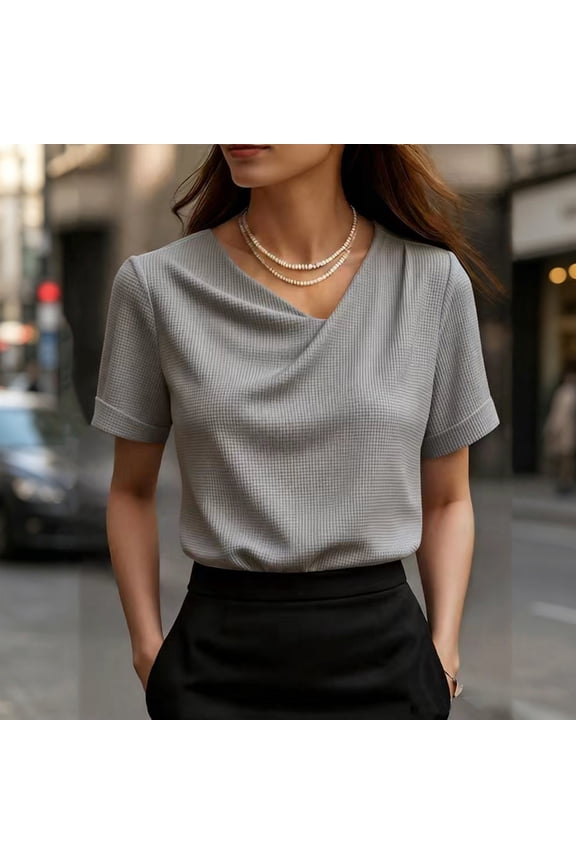 Short Sleeves Top for Women Ruched Going Out Crop Shirts Slim Fit Basic Tee Blouse