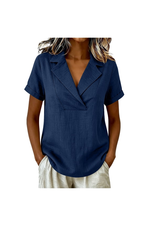 Women Classic Notched Lapel Short Sleeve Casual Blazer Top