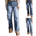 thumbnail image 1 of Zulora Women High Waisted Straight Leg Jeans Flanging Seams Casual Loose Fit Denim Pants Full Length Trousers, 1 of 7
