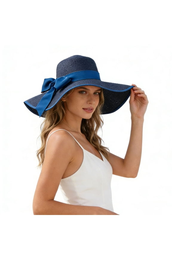 Women Wide Brim Straw Hat Floppy Beach Sun Hat for Summer Vacation UV Protection Foldable Panama Hat for Travel Fishing