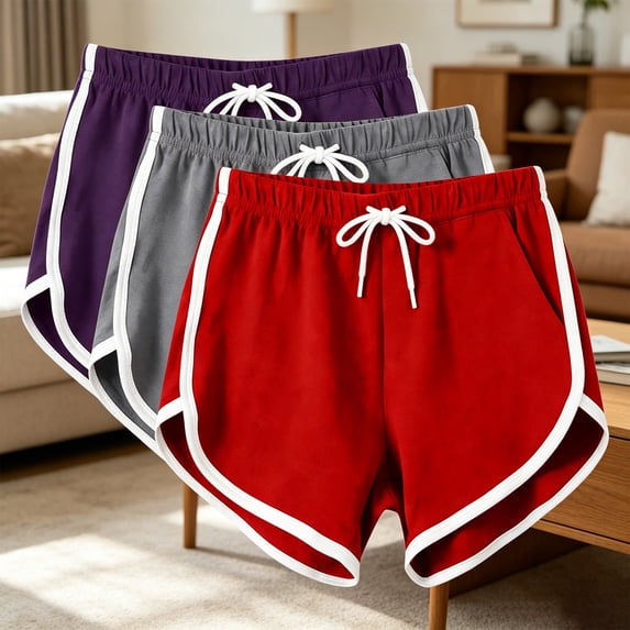 Zulora Women's Athletic Shorts with Contrast Piping and Drawstring Waist
