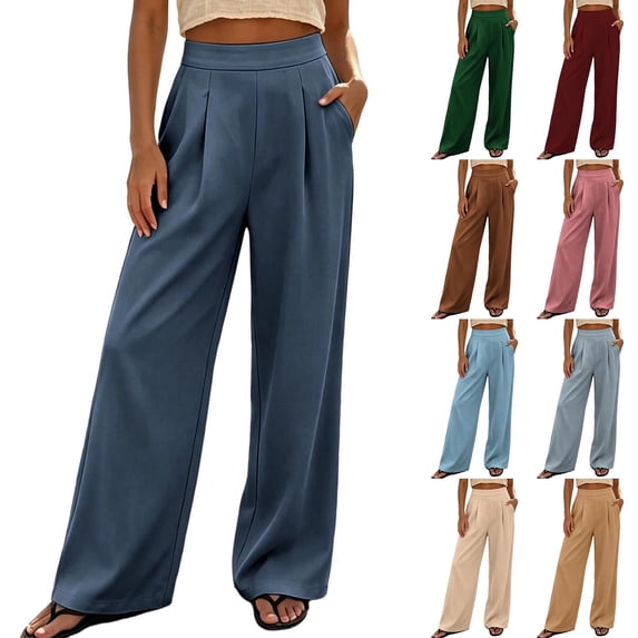 Zulora Women's Fall High Waist Wide Leg Lounge Pants Soft Knit Flowy Trousers with Deep Pockets