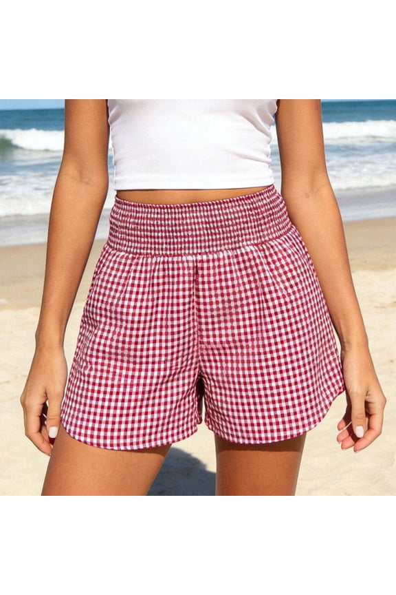 Women's Gingham Shorts Lace Trim Pocketed Casual Shorts