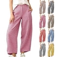 thumbnail image 1 of Zulora Women’s High Waisted Checkered Wide Leg Pants Button Fly Side Pockets Casual Summer Trousers, 1 of 9