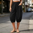 thumbnail image 1 of Zulora Women's High Waisted Wide Leg Capri Pants Stretchy Elastic Waist Pleated Cropped Trousers Loose Casual Summer Pants, 1 of 8