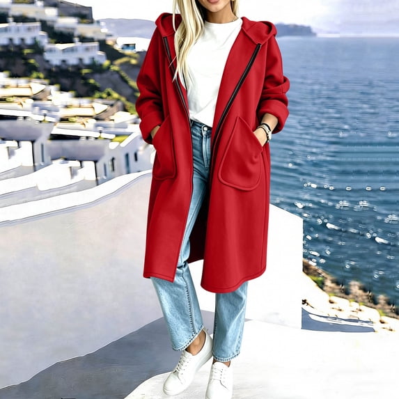 Zulora Women's Hooded Long Sleeve Jacket Casual Long Length Coat
