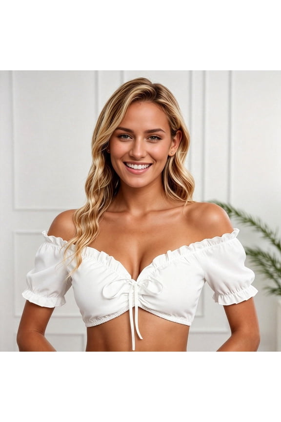 Women's Off-Shoulder Ruffle Bardot Crop Top Summer Top
