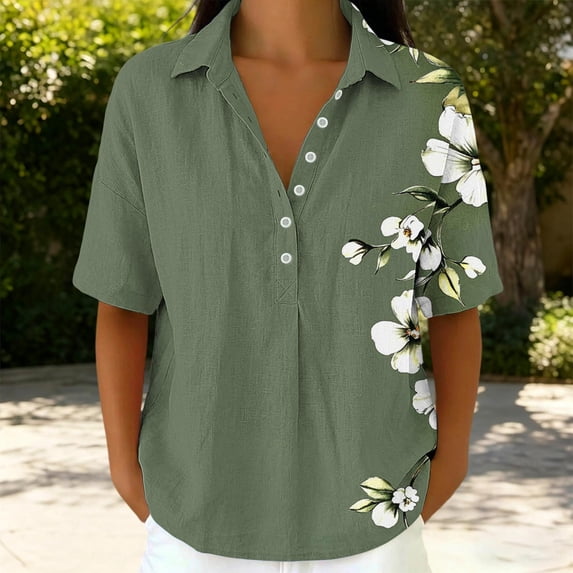 Zulora Women's Short Sleeve Hawaiian Shirt Casual Floral Button Down Vacation Tops