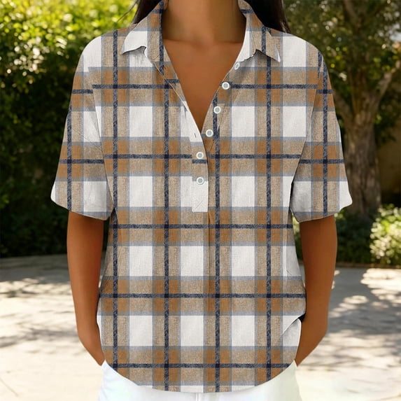 Zulora Women's Short Sleeve Plaid Shirt Casual Flannel Button Down Tops