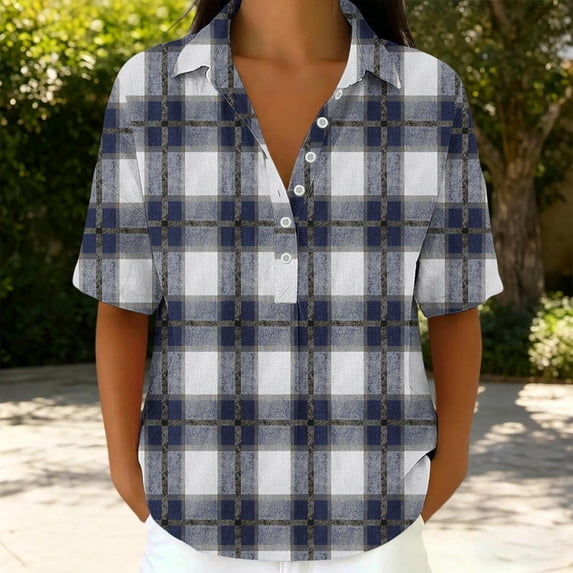 Zulora Women's Short Sleeve Plaid Shirt Casual Flannel Button Down Tops