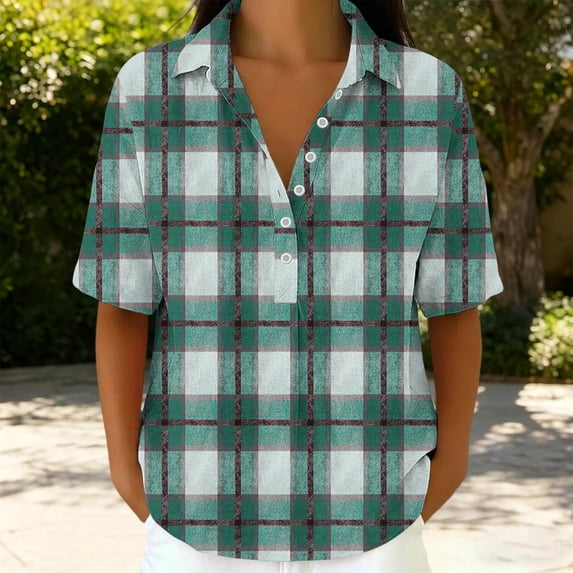 Zulora Women's Short Sleeve Plaid Shirt Casual Flannel Button Down Tops