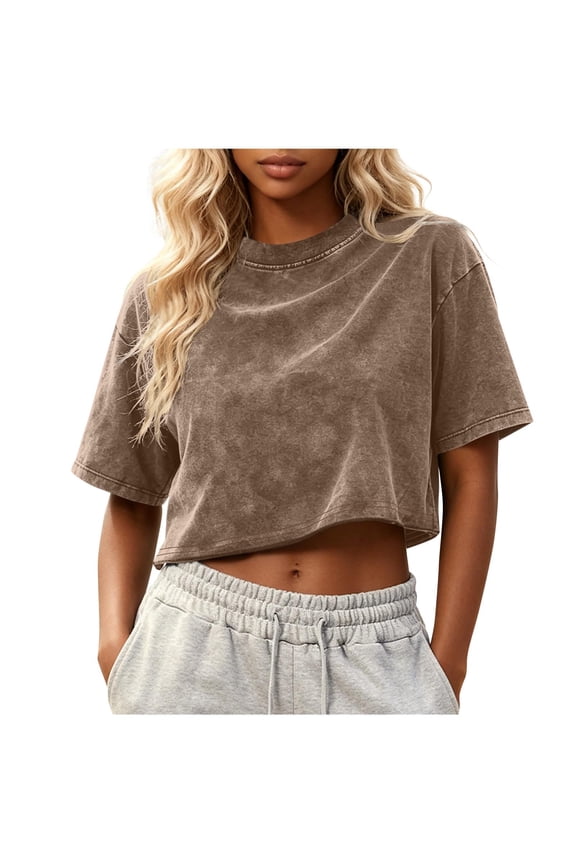 Women's Short Sleeve Solid Color Crop Top Casual Summer Loose Fit