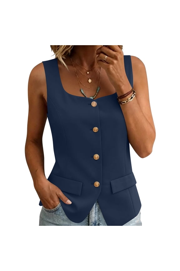 Women's Sleeveless Button Front Casual Vest Top