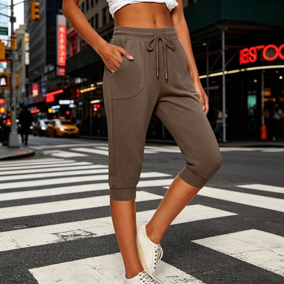 Zulora Women's Summer High Waisted Cropped Yoga Pants Stretch Slim Fit Capri Leggings with Elastic Waistband for Gym Workout Casual