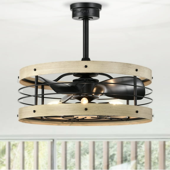 Zulu 25 in. 5-Light Indoor Matte Black and Faux Wood Grain Finish Ceiling Fan with Light Kit