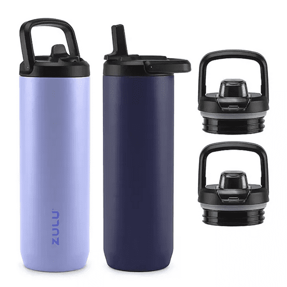 Zulu 411-2401-900 Base Stainless Steel Water Bottle with Lids., 2 Pack 24oz, Cornflower/Midnight