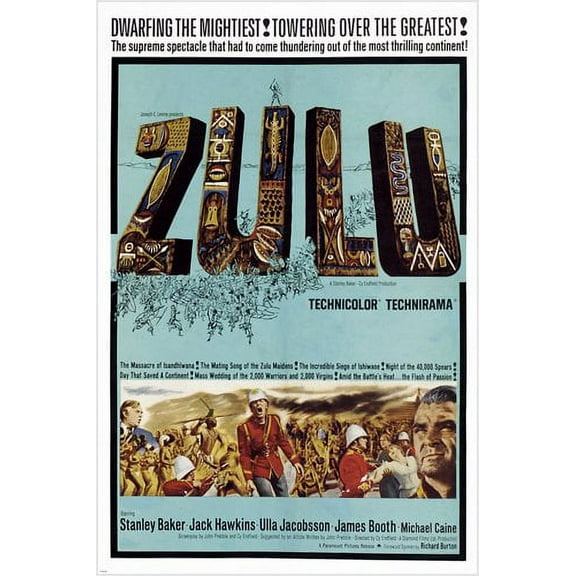 Zulu Movie Poster Michael Caine Stanley Baker James Booth African Tale 20x30