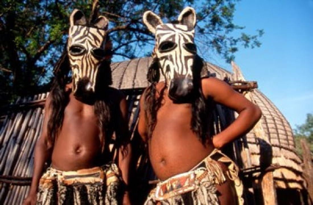 Zulu Zebra Masked Dancers South Africa Canvas Art - Claudia Adams DanitaDelimont (34 x 23)