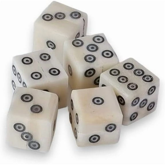 D6 Viking/Medieval Betting Bone Dice Set of 6 - (9/16 Inch or 14-15 mm) Thick (Bone, 14 mm)
