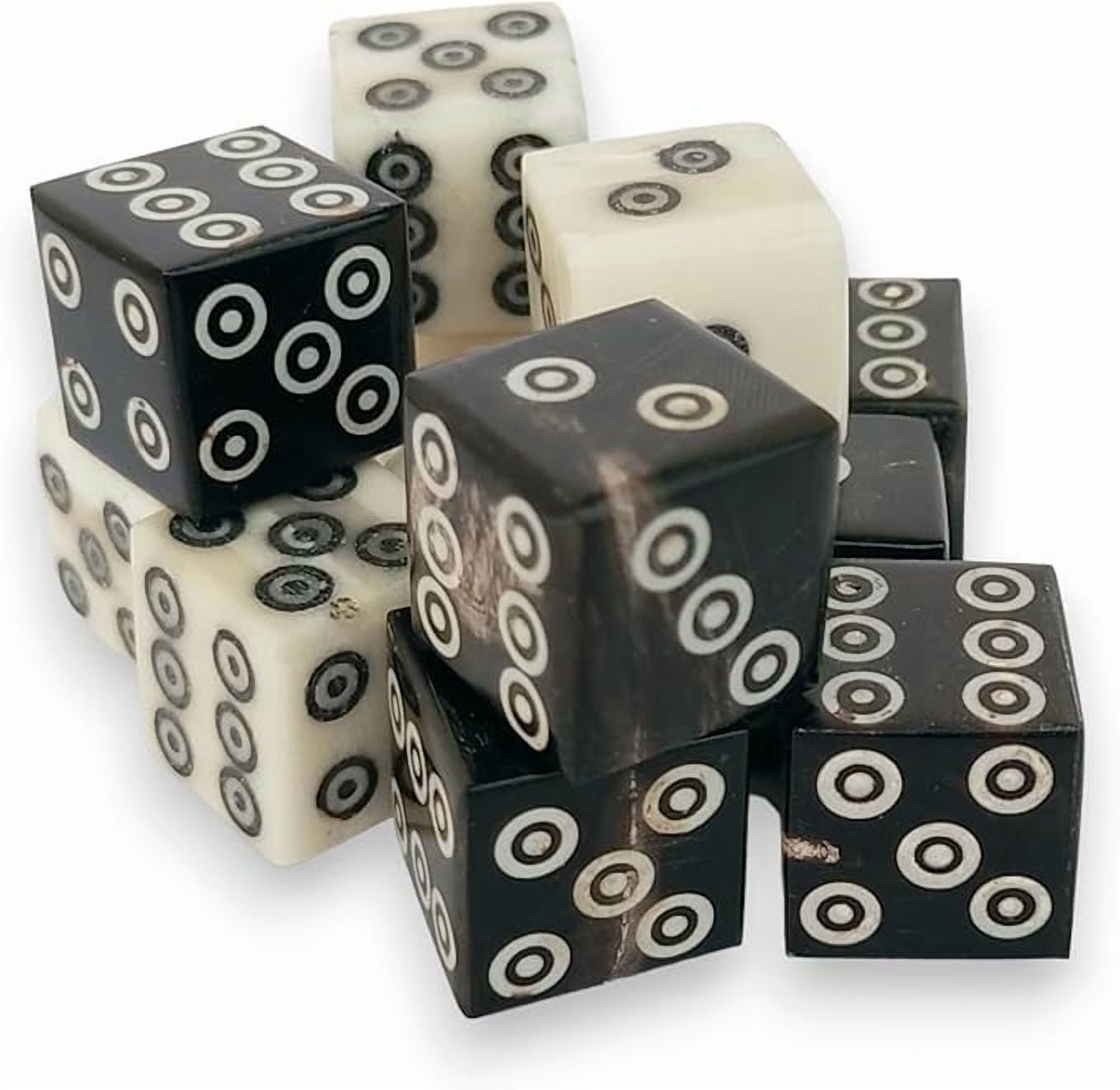 D6 Viking/Medieval Betting Bone and Horn Dice Set of 12 Pcs - 9/16 Inch (14-15 mm) Thick