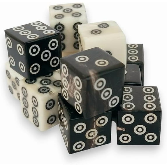 D6 Viking/Medieval Betting Bone and Horn Dice Set of 12 Pcs - 9/16 Inch (14-15 mm) Thick