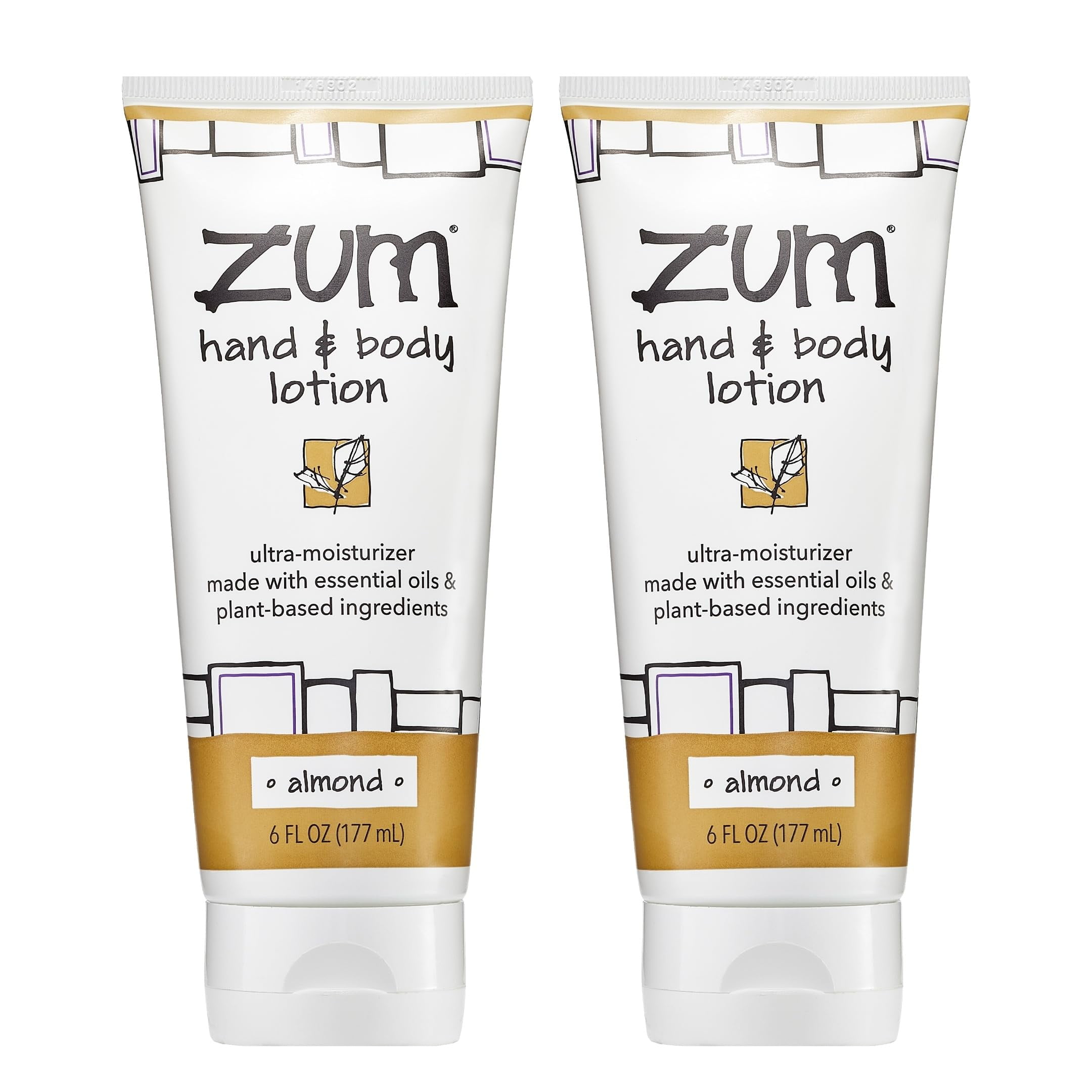 Zum Indigo Wild Hand & Body Lotion - Natural Hand Lotion for Dry Hands - Body Lotion for Women & Men - Body Moisturizers Include Shea Butter, Jojoba Oil & More - Almond Scent - 6 fl oz (2 Pack)