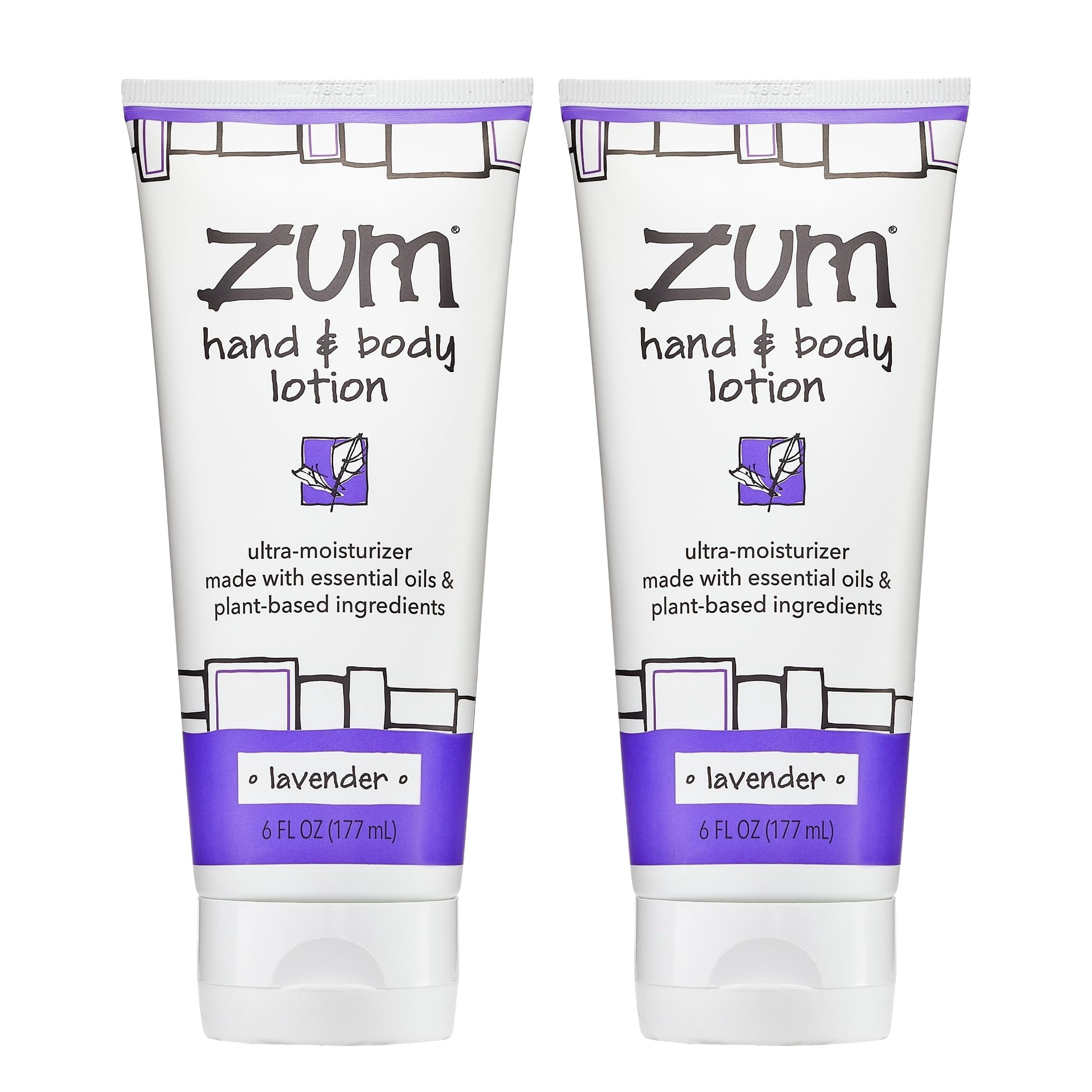 Zum by Indigo Wild Hand & Body Lotion - Natural Hand Lotion for Dry Hands - Body Lotion for Women & Men - Body Moisturizers Include Shea Butter, Jojoba Oil & More - Lavender Scent - 6 fl oz (2 Pack)