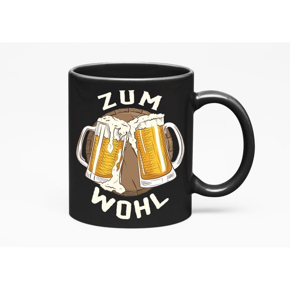 Zum Wohl German Toast feat. Toasting Beer Mugs, Black 11oz Ceramic Mug