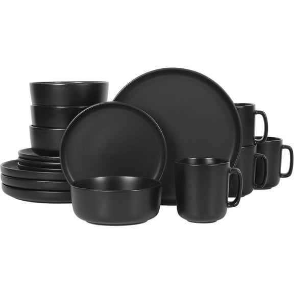 Zuma 16 Piece Round Kitchen Dinnerware Set, Dishes, Plates, Bowls, Mugs, Service for 4, Matte Stoneware, Cream