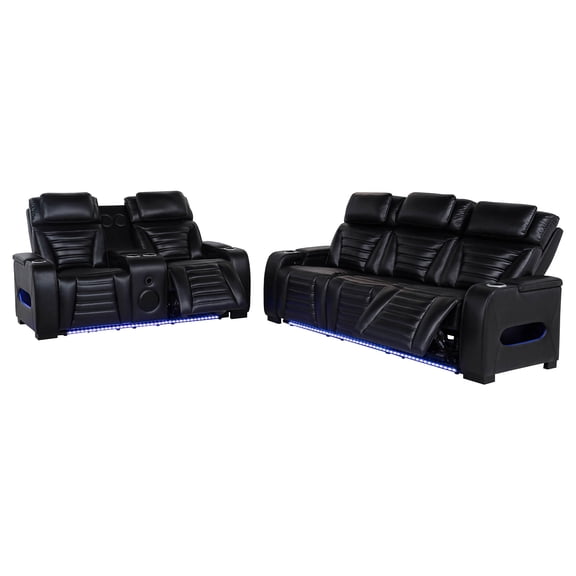 Zuma 2-piece Faux Leather Dual Power LED Sofa Set Black