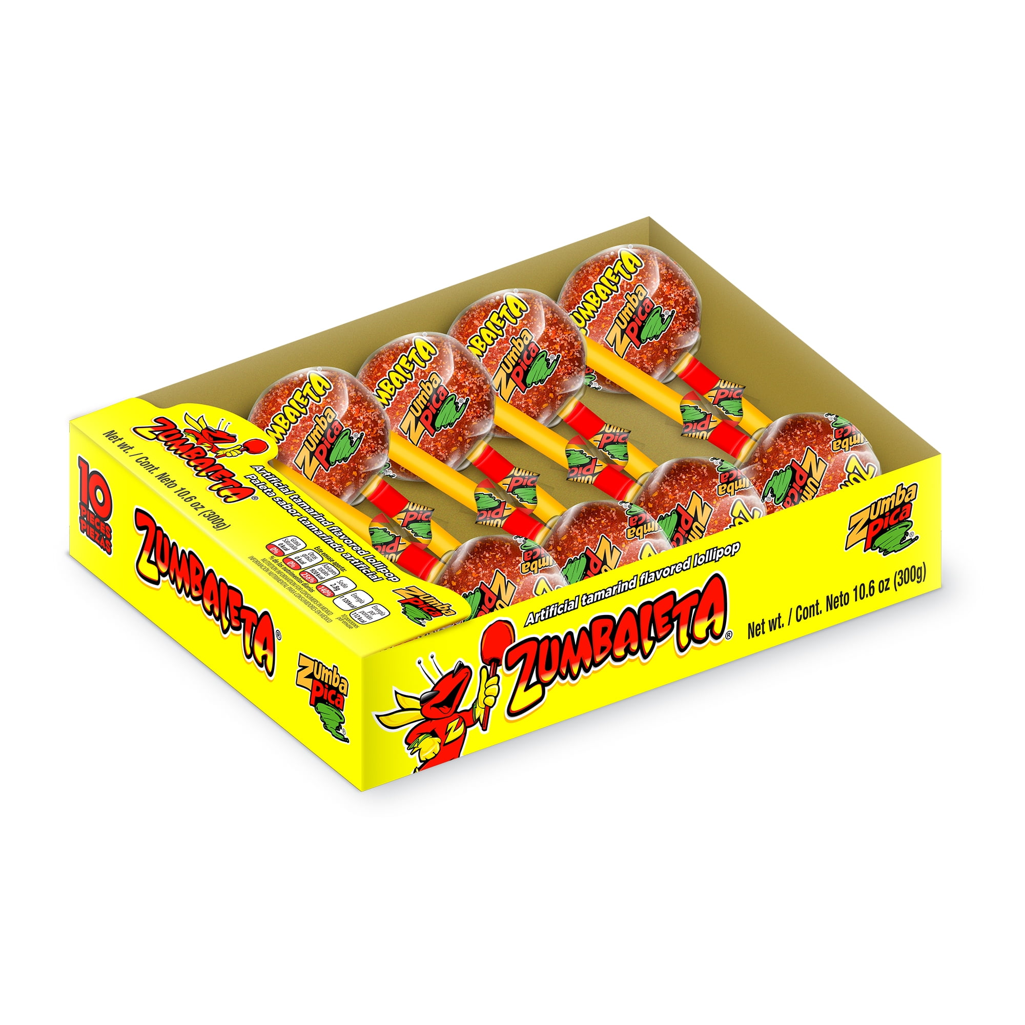 Zumba Pica Zumbaleta Tamarind Lollipops, Mexican Tamarind Flavored Lollipops, 10 Count