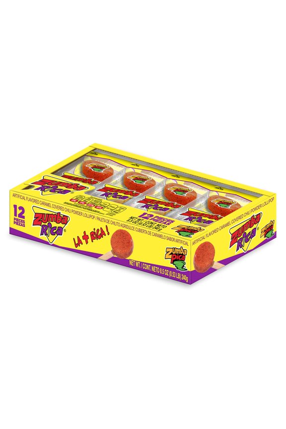 Zumba Rica Chilito Chili Powder Lollipop 12pcs - Lollipops with Chili Powder Cover with Caramel - Mexican Lollipop - Chili Powder Candy - Mexican Suckers with Chili Powder - Mexican Candy