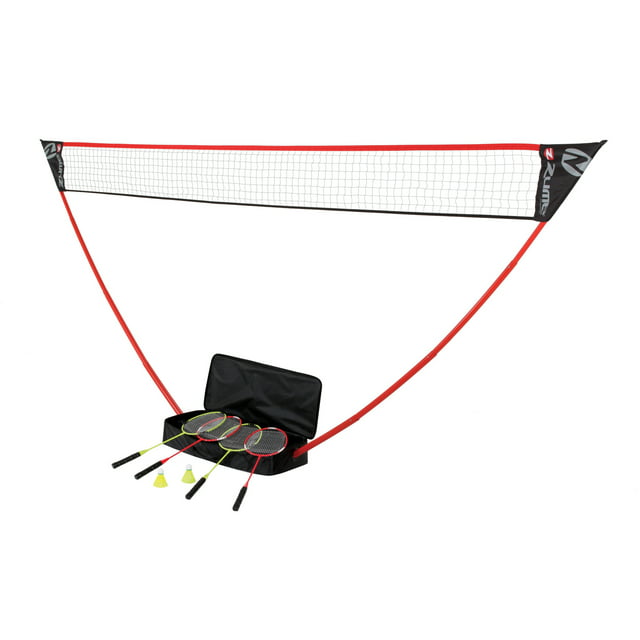 Zume Games Portable Badminton Set with Freestanding Base Sets Up on Any Surface in Seconds. No Tools or Stakes Required