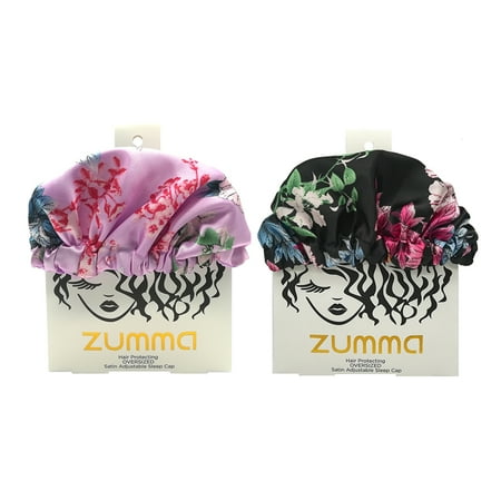 Zumma Adjustable Satin Sleep Cap Assortment, Pink and Black Multicolor Prints