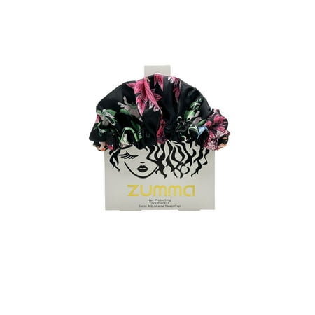 Zumma Adjustable Satin Sleep Cap, Black Multicolor Print