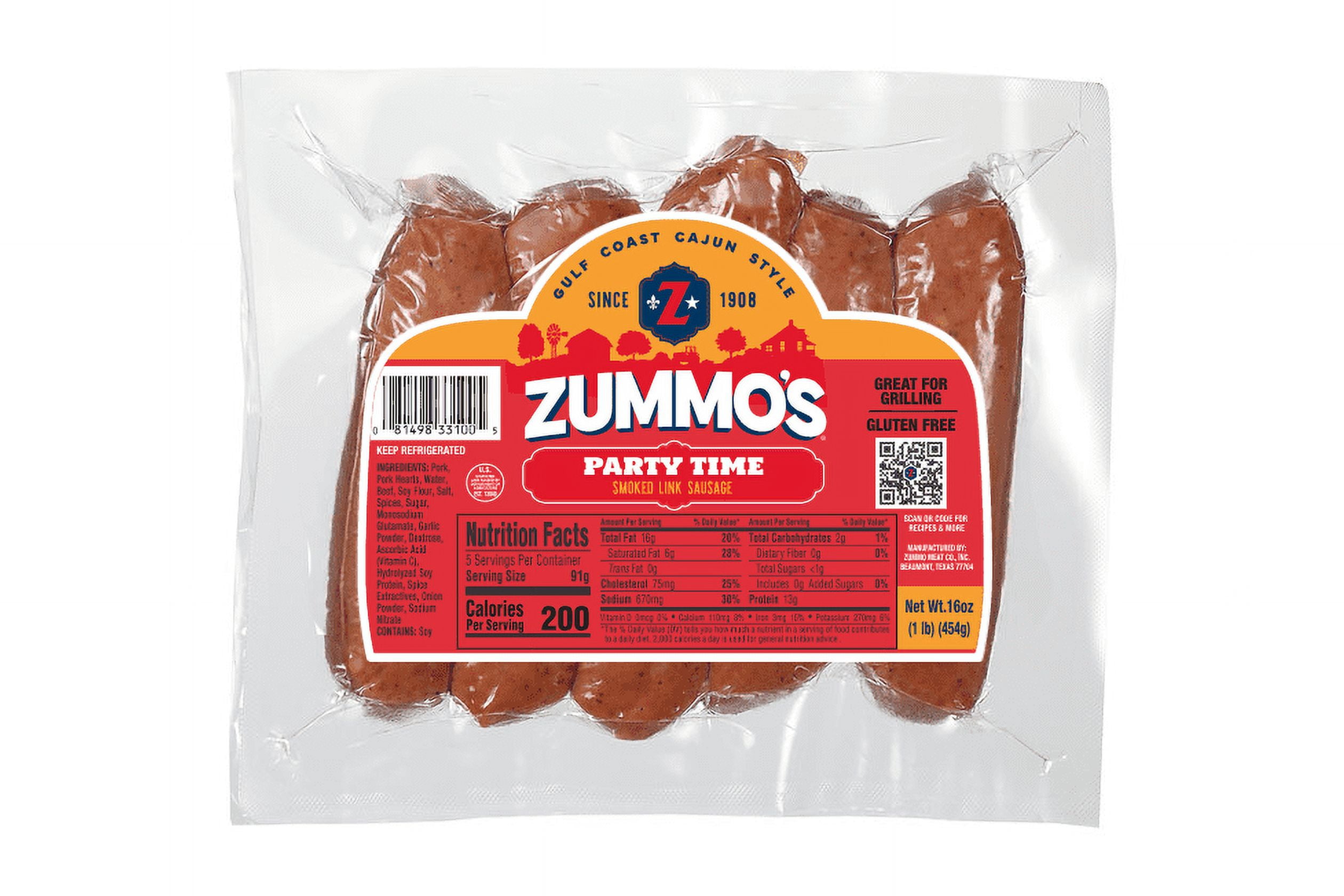 Zummo Cajun Style Party Time Smoked Sausage, 16 oz., 5 count, refrigerated, vacuum sealed package