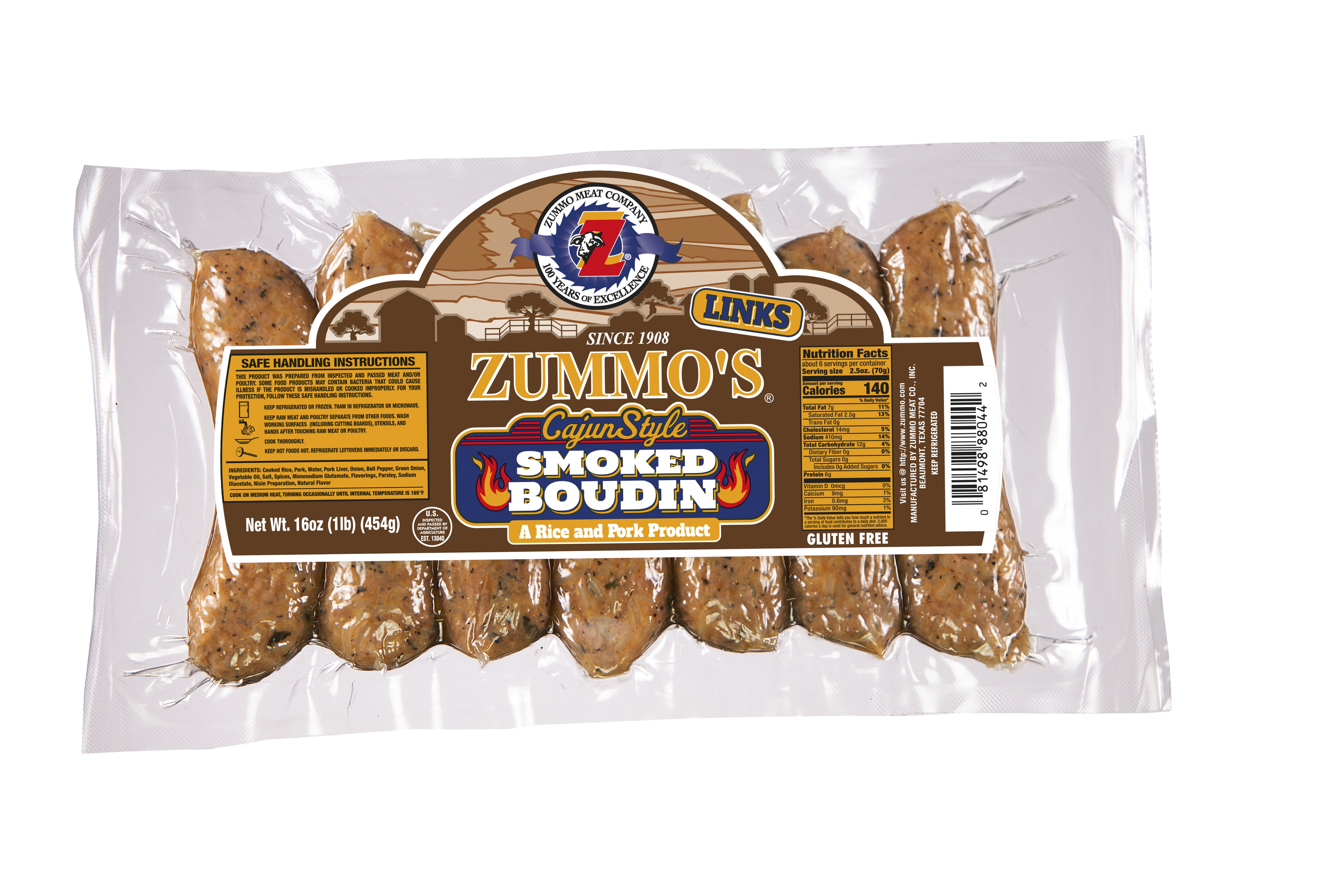 Zummo Meat Company Smoked Cajun Boudin Sausage,16 oz.,7Ct (Refrigerated