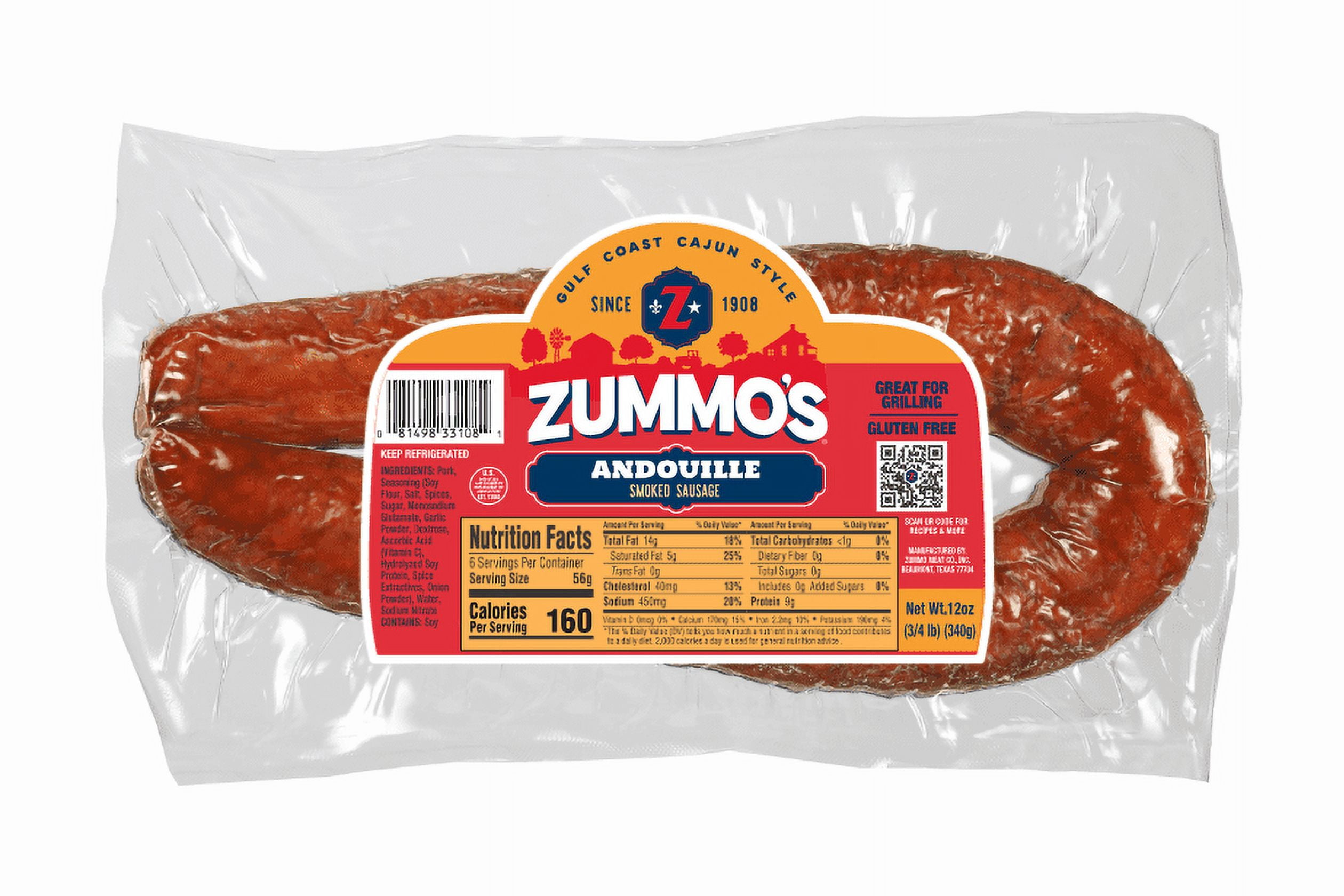 Zummo' s Cajun Style Andouille Smoked Sausage,12 oz., 340g, 0.75lb,1 rope, refrigerated, vacuum seal