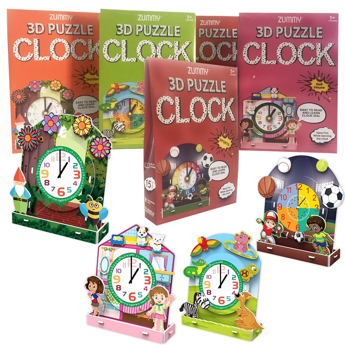 Zummy 3D Puzzle Easy to Read Table Clock With Decoratives Flowers Monochrome Dial