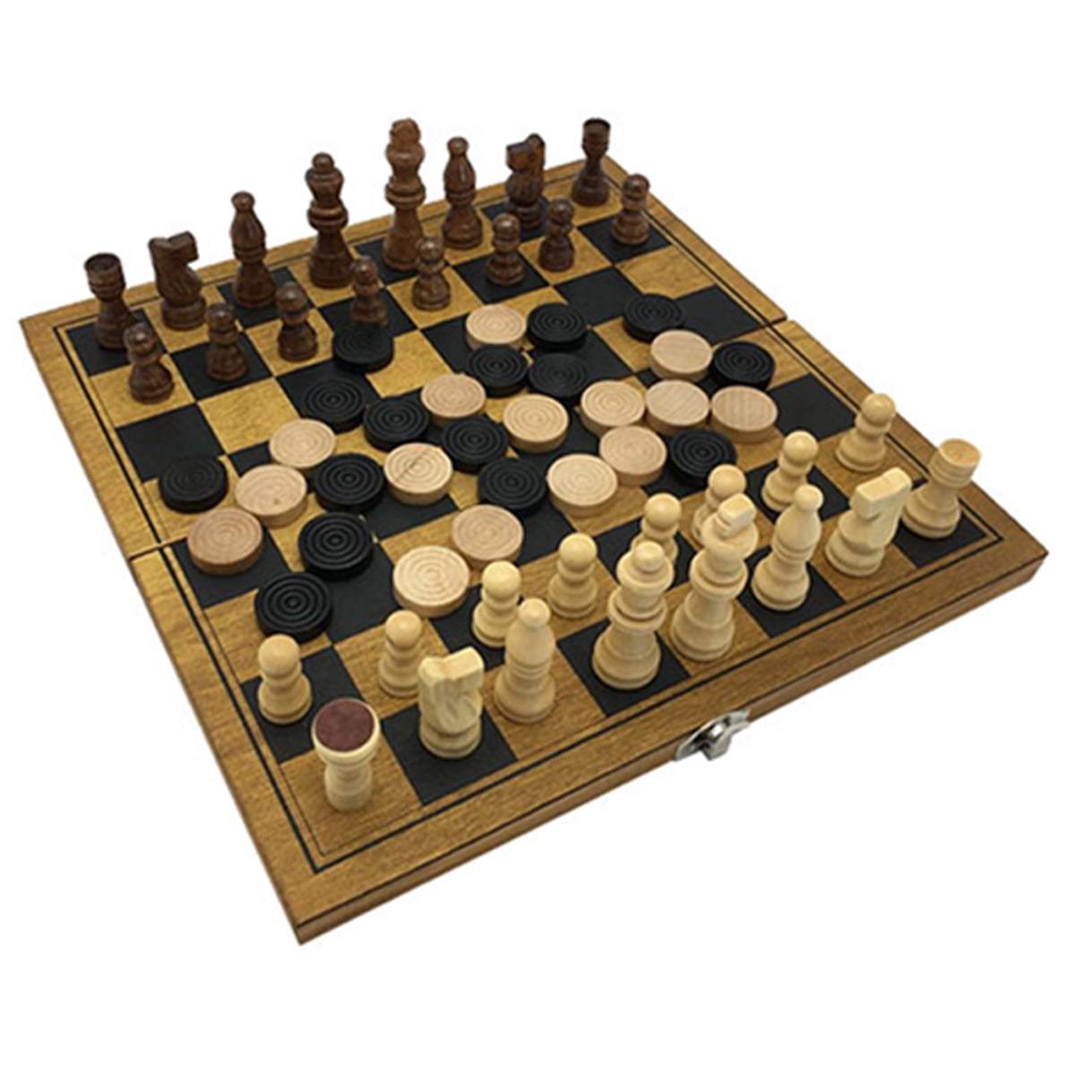 Zummy Natural Wooden 2 in 1 Chess and Checkers Game Puzzle - Mini