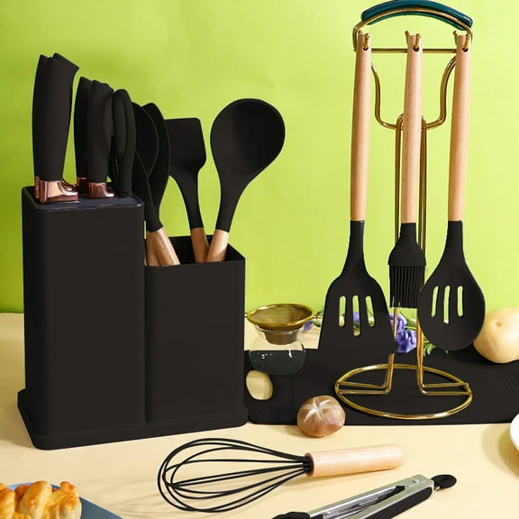 Zummy Premium 19-Piece Cooking Utensils and Knife Block Set with Mini Cutting Board
